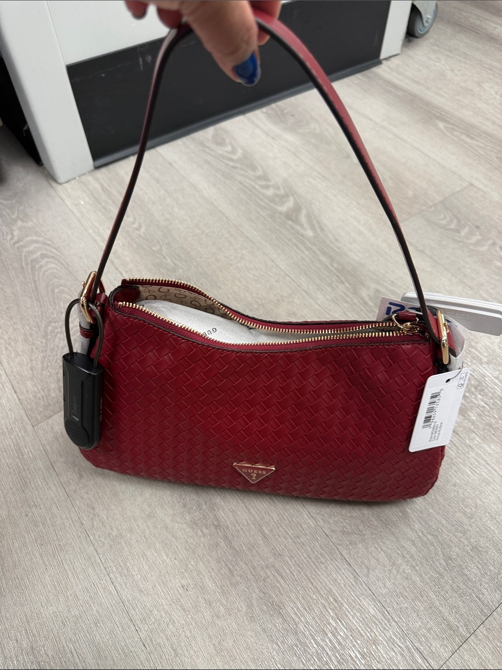 Guess Red Woven Shoulder Bag with Gold Hardware